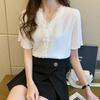Women's Lace V-Neck Chiffon Short-Sleeve Summer Top - Stylish & Elegant