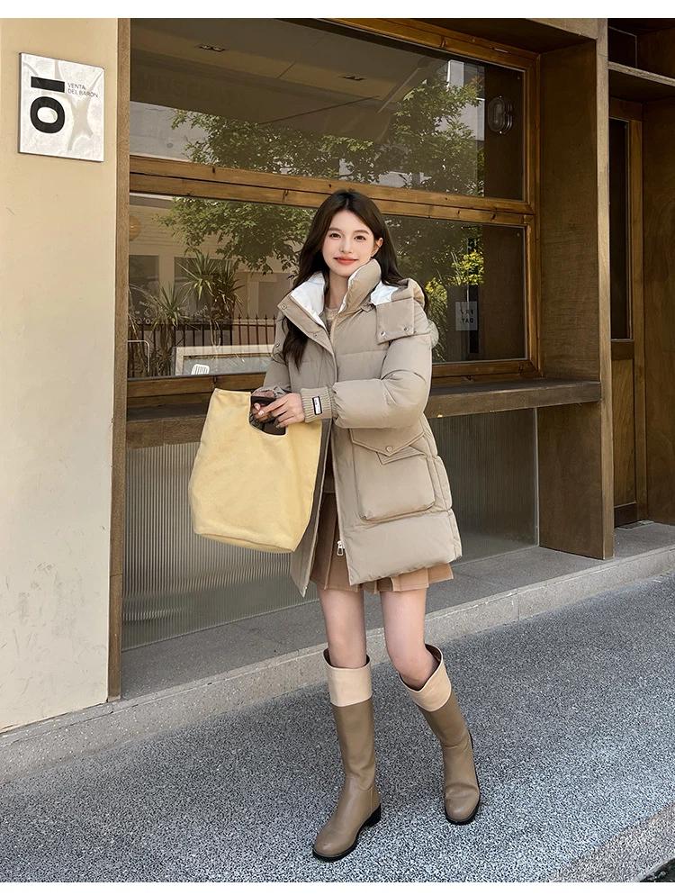 Women’s Short Hooded Windproof Thicken Warm Winter Jacket With Knitted Extension Sleeves