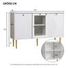 Sideboard mit 3 Türen, Kommode mit Glastür und Metalfüßen Buffetschrank für Esszimmer Wohnzimmer oder Flur, 120x38 x79.5 cm, Weiß