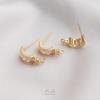14K Gold-Filled Zircon C-Shaped Stud Earrings with Open Jump Ring and 925 Silver Posts