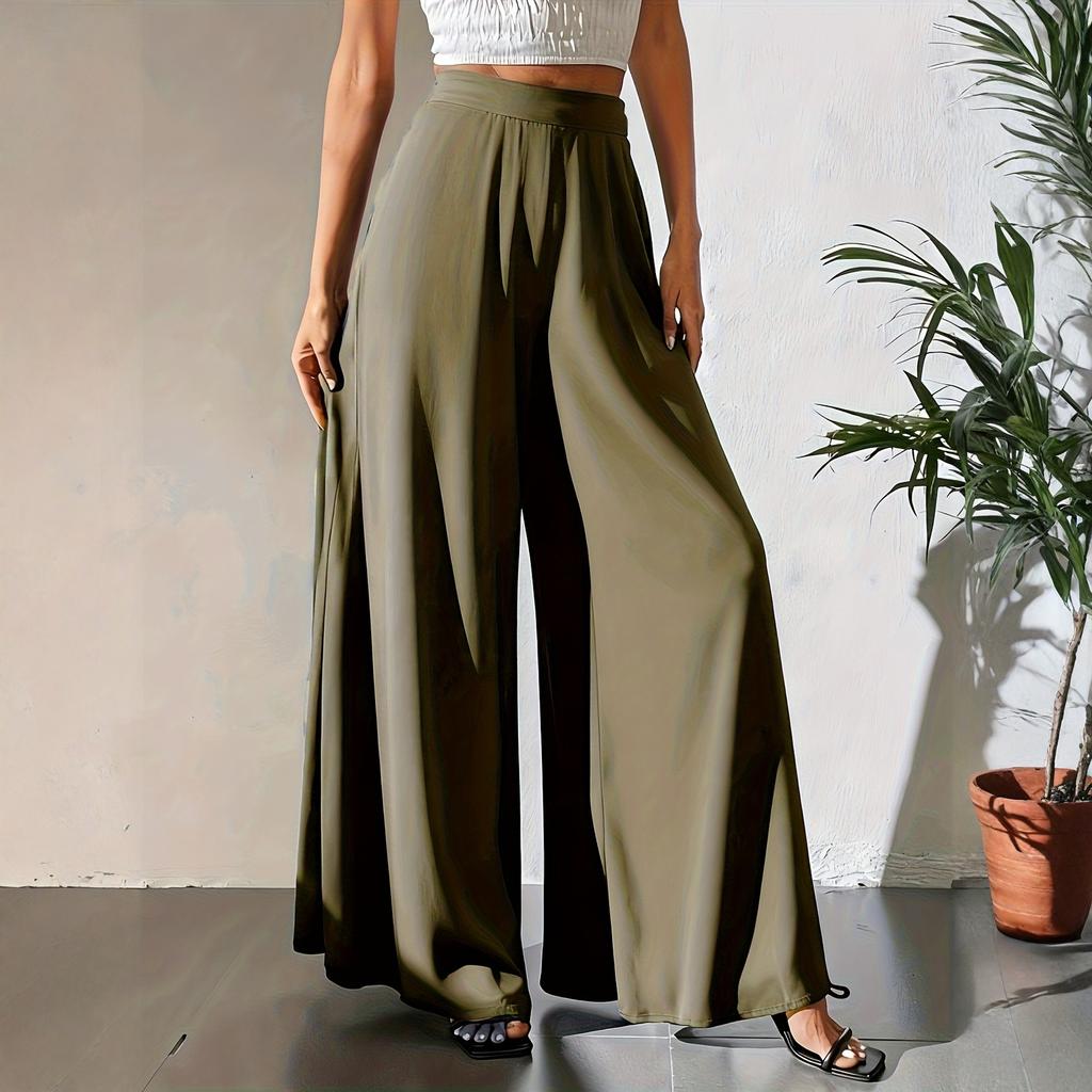 High Waist Wide Leg Palazzo Pants for Women Loose Fit Flowing Trousers with Pleated Front Lightweight Fabric