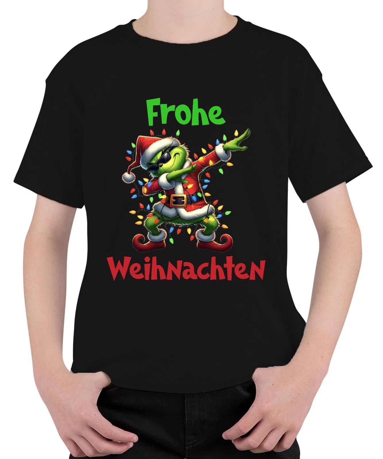 Frohe Weihnachten Dabender Grinch Weihnachtsmann Lichterkette Unisex Kinder T-Sh XXXL