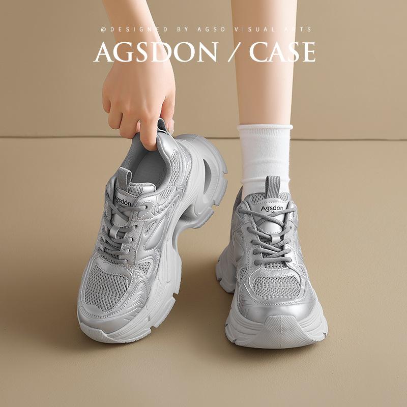 Augustine platform dad shoes women's 2025 new summer retro silver casual sports shoes lightweight running shoes