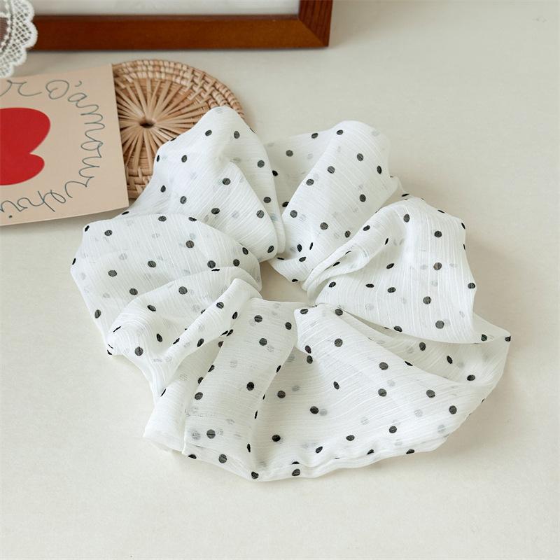 Classic Polka Dot And Leaf Print Hair Scrunchies Lightweight Sheer Fabric Hair Ties Simple Black White Green Hair Accessories XXS