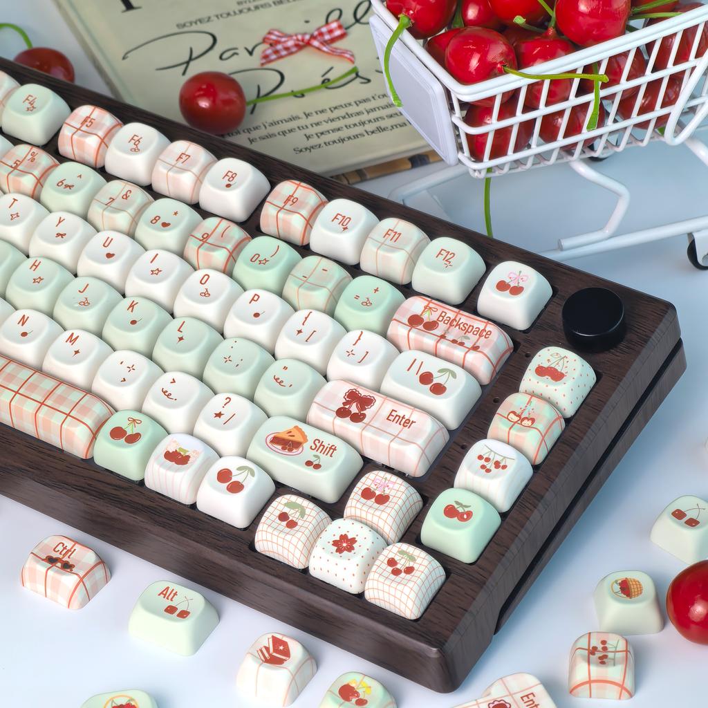 MAIMOOO Keycaps Korean Russian Cute Small Cherrys Light Green White Cherry Moa Pbt  Alice Layout For Aula Keyboard Keycaps