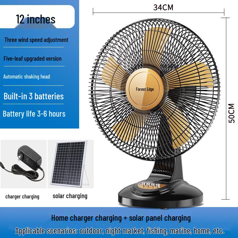 Portable 12V Solar-Powered Fan with High Airflow and Rechargeable Battery for Home, Dorm, and Outdoor Use