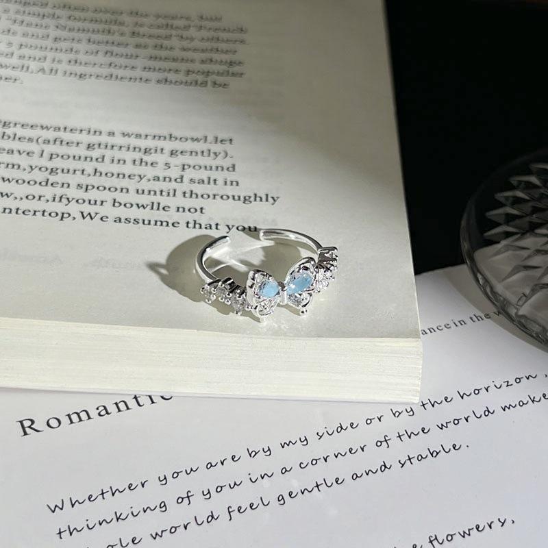 Summer New Glacier‑Blue Gradient Butterfly Flower Light‑Luxury Temperament Open Ring Niche Unique Design Adjustable Index Finger Trend Jewelry