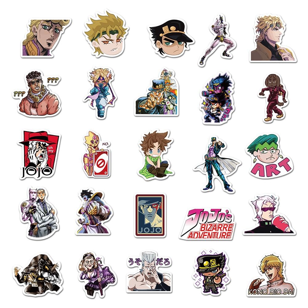 Set of 50 Bizarre Adventure Cute Anime Waterproof Cute and Stylish Cartoon DIY Stickers for Water Cell Sticker Diary Stationery JoJo's Stickers,