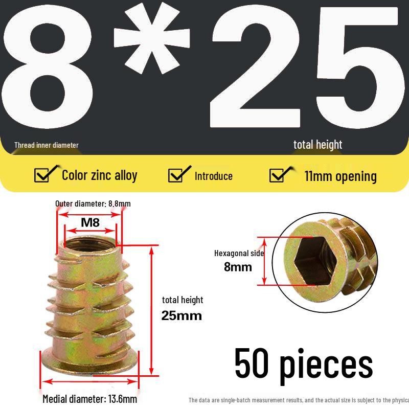 Zinc Alloy Hex Self-Tapping Nut with Washer for Furniture, Internal/External Thread, Medium Wood, Sizes M4-M8.