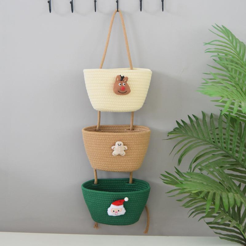 Three Layer Storage Shelf With Hanging Basket For Living Room Decor