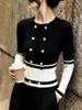 La Chapelle Contrast Double-Breasted Knit Polo Sweater