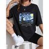 White Short Sleeve T Shirt With Starry Night Painting Print For Casual Wear