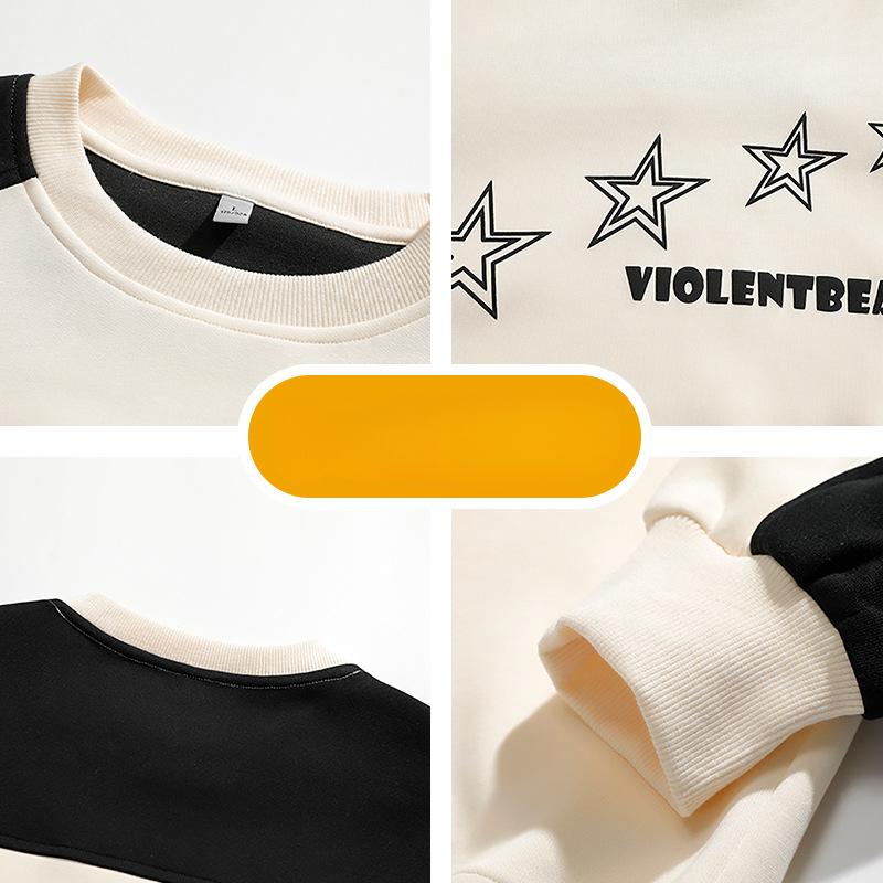 American Fashion Brand Contrasting Color Splicing Round Neck Ins Trendy Loose and Versatile Couple Jacket Spring New Sweatshirt for Men and Women