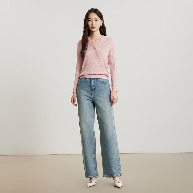 Ge Jin Women's Spring/Autumn Casual Slim-fit Diagonal Button Long-Sleeve Knit Top