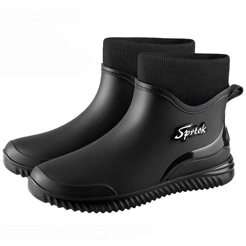Fashion Men Rain Boots Waterproof Shoes Fashion Non-Slip Work Short Boots Outdoor Fishing Camping Rain Shoes Slip on Rubber Ankle Boots