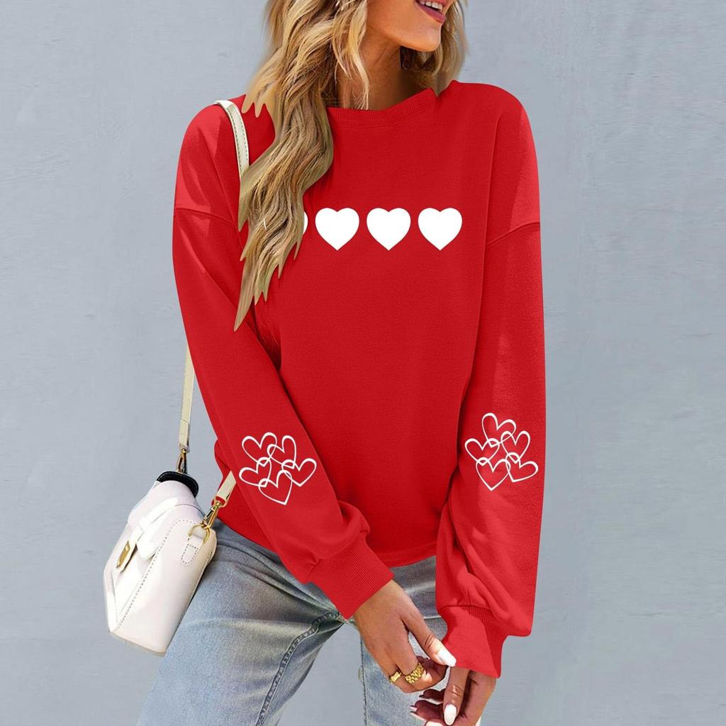 Damers Moderiktiga Lediga Långärmade Hals Valentindags Tryck Pullover Sweatshirt