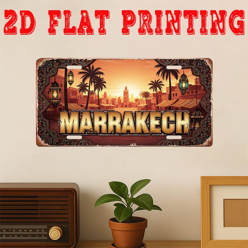

Morocco Marrakech Sunset Souk D Flat Printing License Plate Style Metal Tin Sign North African City Themed Decorative Aluminum 15x30cm(5.9x7.8inch)