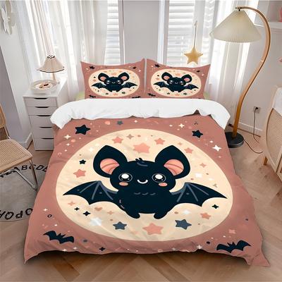 3pcs Bat Cartoon Bedding Set  Comfortable Bedding with Stylish Design for Bedroom,  Perfect for All Seasons.L005