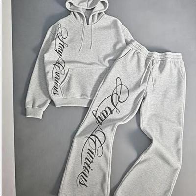 Harf Baskılı Bol Kapüşonlu Sweatshirt ve Geniş Paça Eşofman Altı Takımı