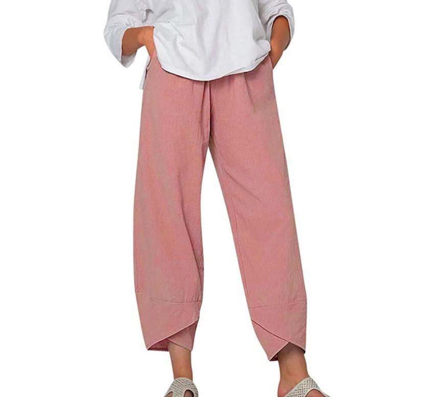 Women's Solid Color Casual Loose-Fit Nine-Point Pants (Plus Size)
