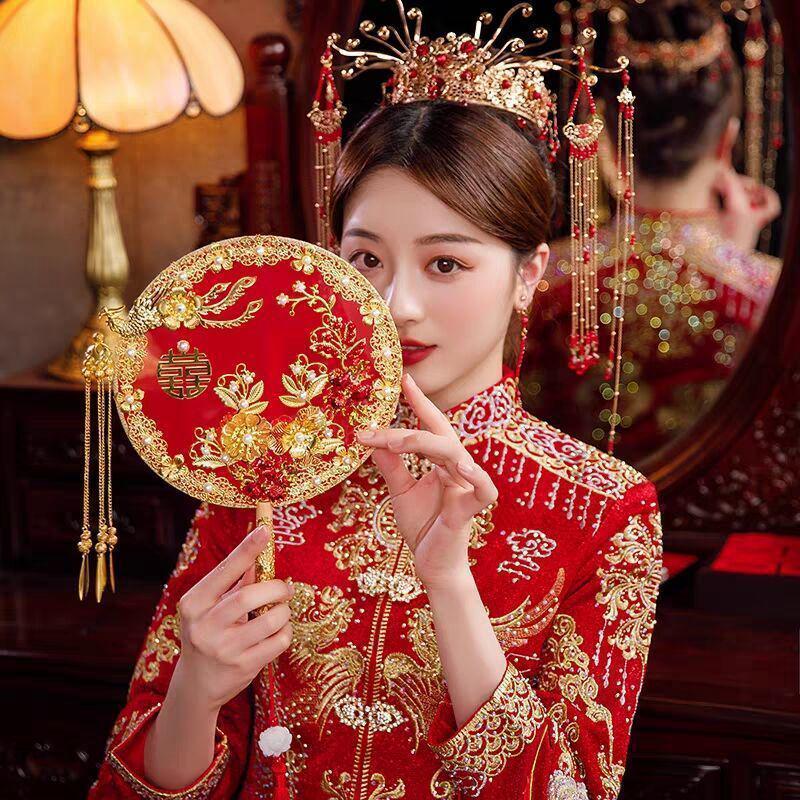 Double-Sided Handmade Bridal Fan for Chinese Style Weddings