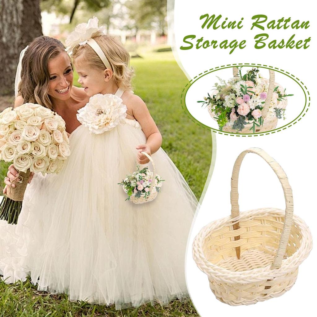 Mini Woven Flower Basket Plastic Rattan Woven Basket for Wedding Aesthetic Photography Props Decorative Container for Home Decor