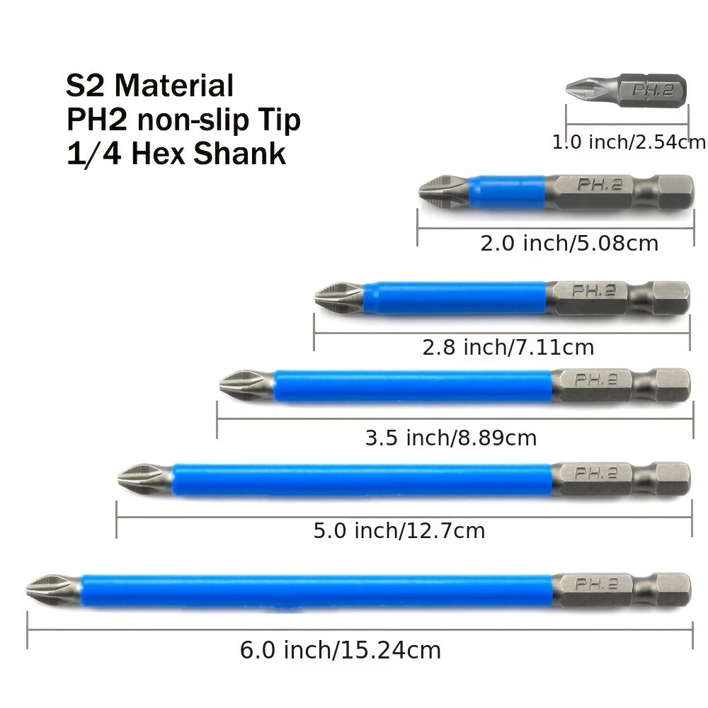 7Pcs Magnetic Anti-Slip Screwdriver Drill Bit Set - PH2 Phillips Bits 25mm-150mm for Hand Tools