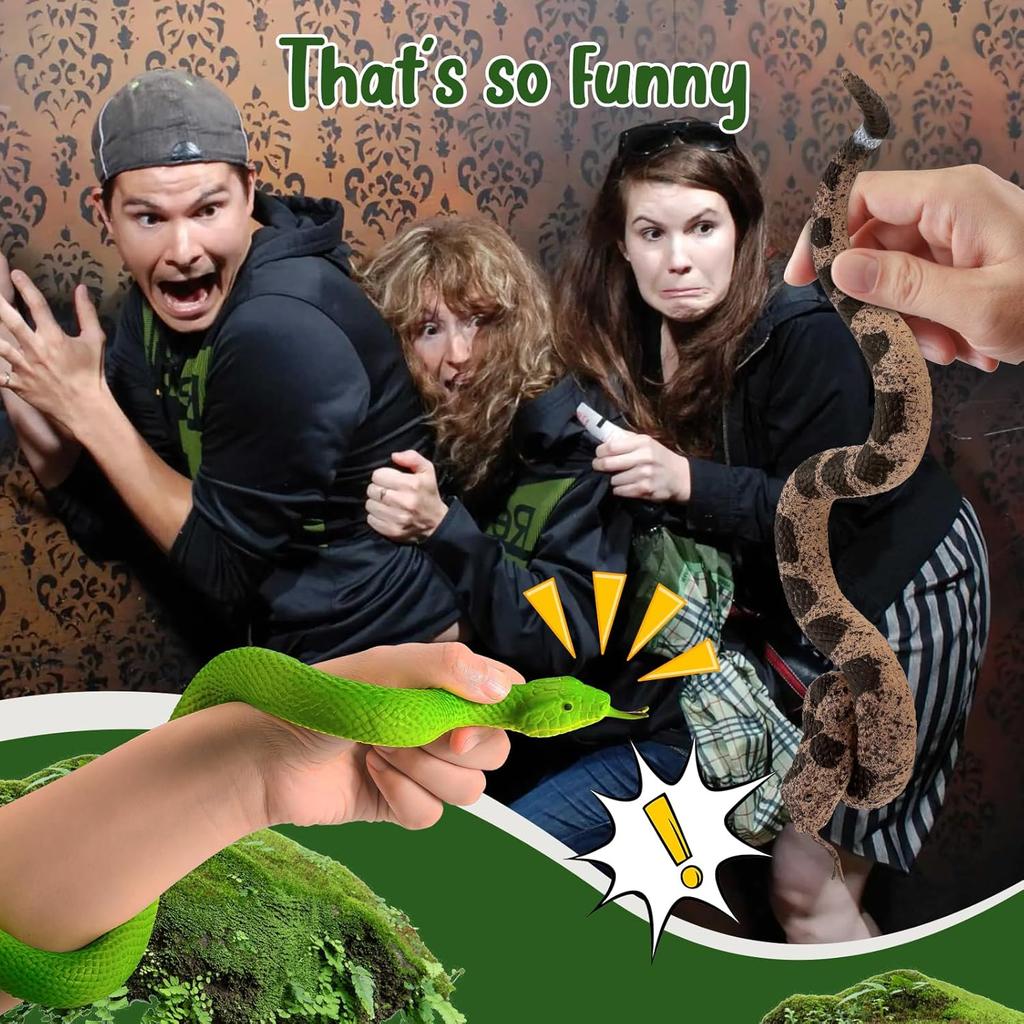 2pcs Fake Snakes Toy Lifelike Rubber Rattlesnake and Green Snake Scare Birds and Squirrels Tricky Snake Toys for Gift Party Favors Or Halloween