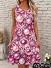 Casual Dames Tankjurk Zomer Mouwloos Ronde Hals 3D Print Losse A-lijn Jurk Strand Vestjurk