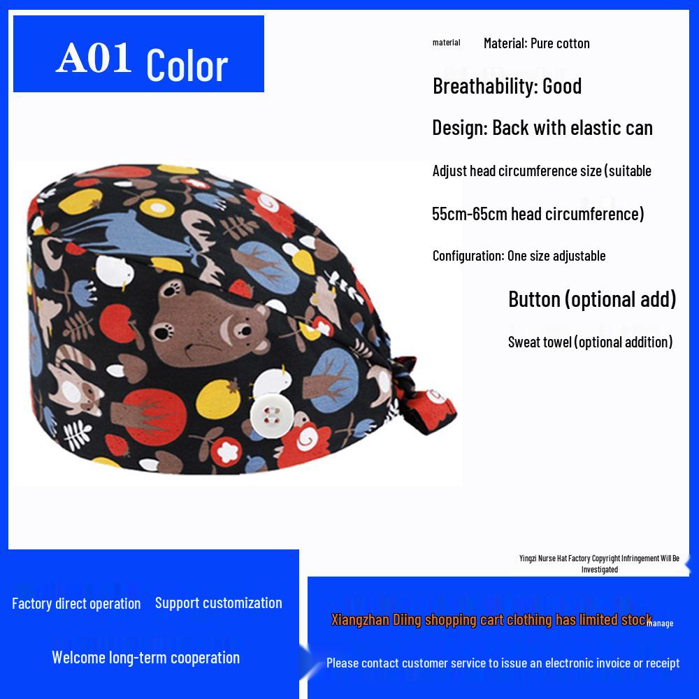 Pure Cotton Printed Surgical Cap for Nurses and Doctors