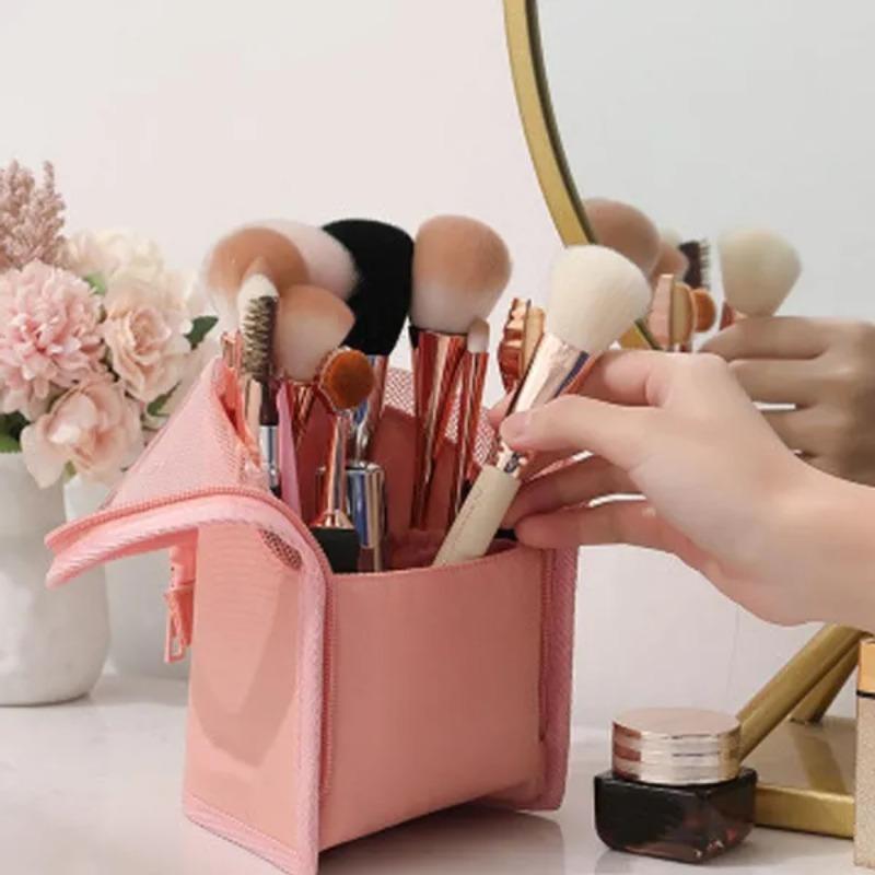 1 Pc Portable Stand  Empty Cosmetic Bag Travel Toiletry Bag Zipper Makeup Brush Organizer Bag(Only Empty Bags Not Including Others)