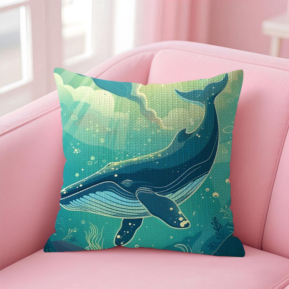 Whale Fashion Cushion Cover Natural Linen Pillow Case DoubleSided Print Decorative Sofa Pillowcase Home Decor Gift