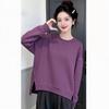 Women's Crew Neck Long Sleeve Sweatshirt Loose Fit Casual Solid Color Split Hem Top