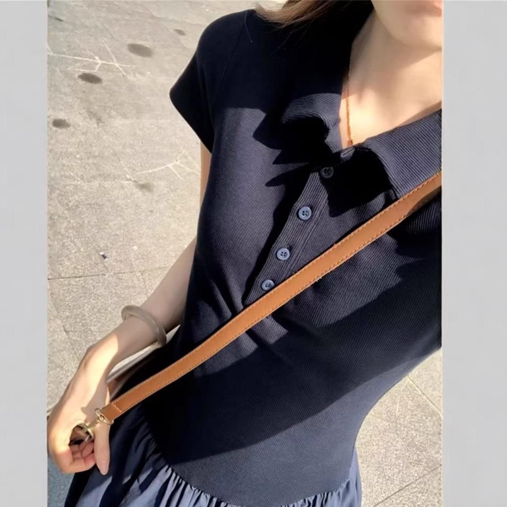 New college style Polo collar waist dress summer new beautiful lazy versatile big swing dress