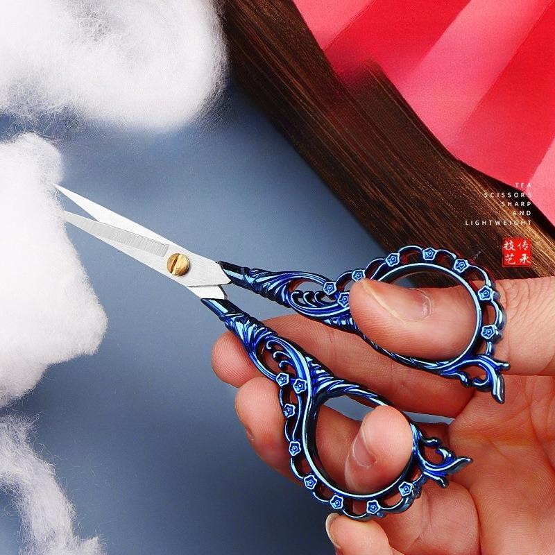 Retro Peach Blossom Scissors Embroidery Thread Handmade Paper-Cutting Special Mini Portable Stainless Steel Small Scissors