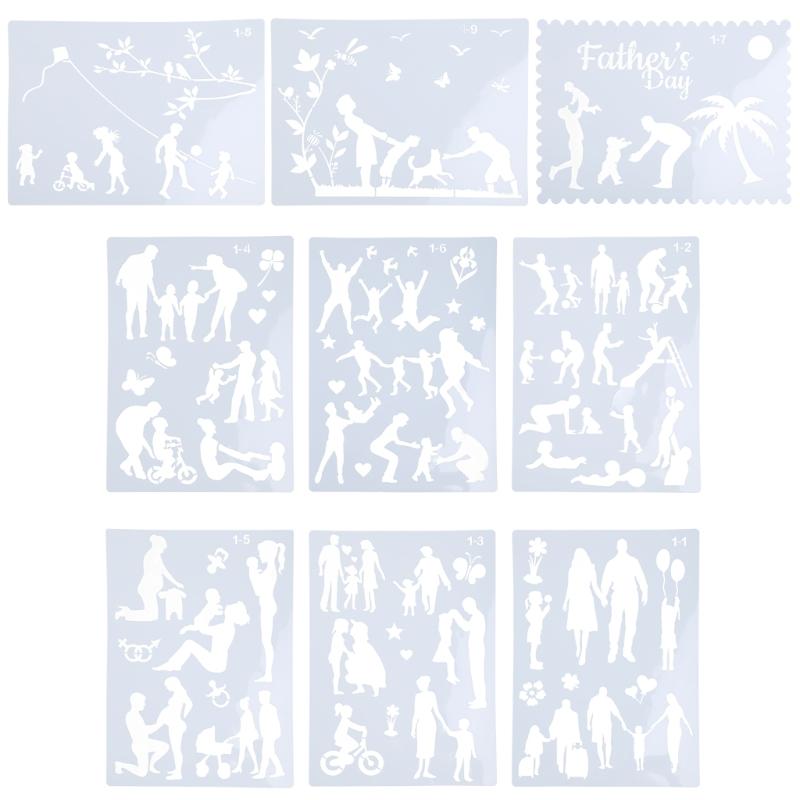 

Reusable Painting Stencil DIY Art Parent-Child Theme Drawing Templates Washable on Wood Furniture Fabric Canvas Cloth 9X 1