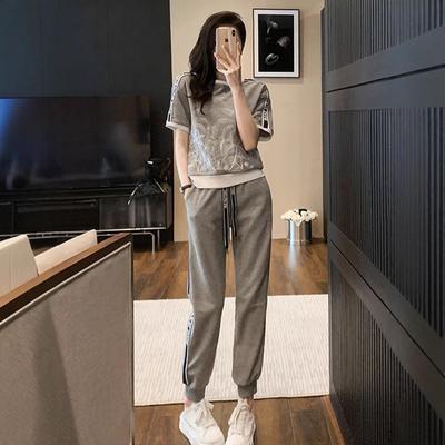 Sports Suit for Women, Summer Temperament, Loose and Fashionable, Short-sleeved Sweatpants Two-piece Set