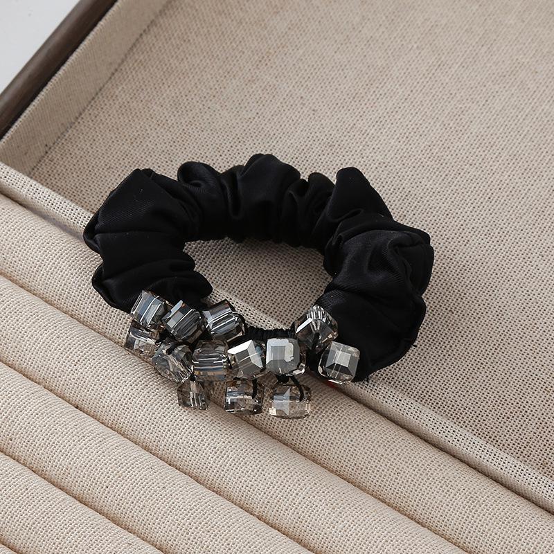 Luxury Silk Rhinestone Scrunchie with Square Crystal for Women's Bun