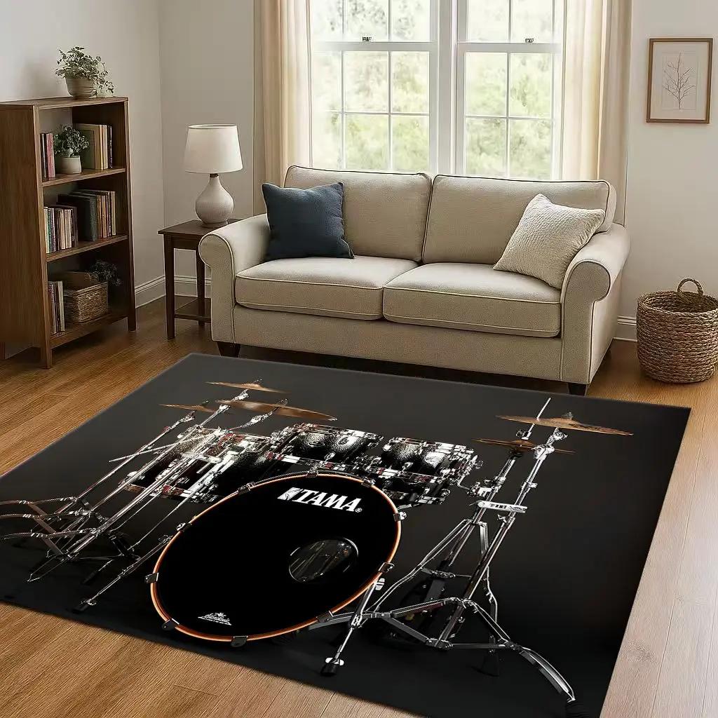Retro TAMA Drum Kit Drum Set Music Instruments Living Room Non-Slip Area Rug Carpet for Bedroom Playroom Sofa,Home Decor Doormat