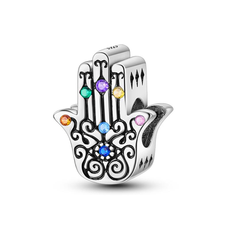 Exquisite 925 Silver Mysterious Blue Butterfly Devil's Eye Fatima's Hand Pendants Charms Beads Fit Qikaola Bracelets DIY Jewelry