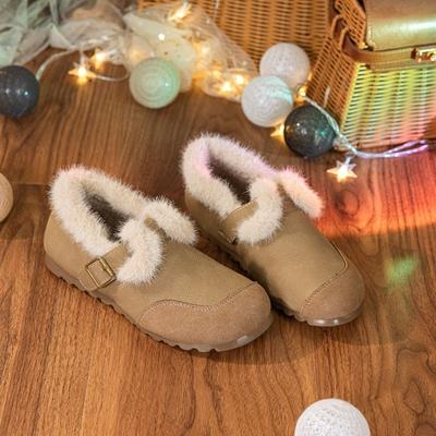 Soft-soled Fluffy Women's Cotton Shoes for Winter Wear, New Warm Retro Velvet One-pedal Doudou Shoes