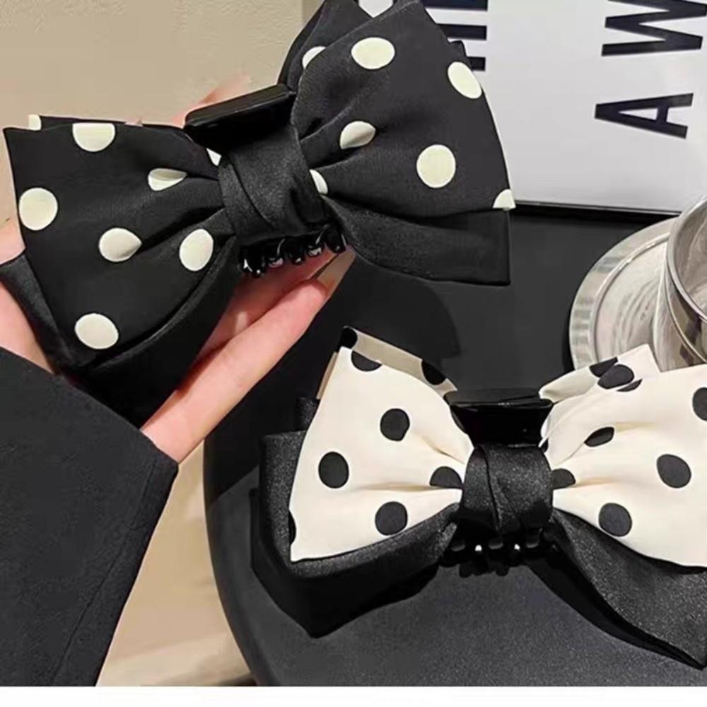 Elegant Polka Dot Bow Clip Bowknot Grab Hair Clip Fashion Ponytail Hair Clip for Women