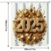 1pc Modern Minimalist Digital Print Shower Curtain with Glittery Golden "2025" Design, Polyester Fabric, Includes Hooks, Perfect