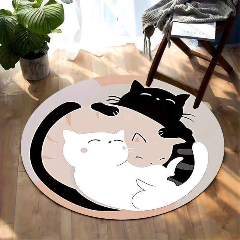 

pattern of Yin-Yang cats Flannel-printed round floor mats are slip-resistant Suitable living room bedroom terrace garden carpets 60cm x 60cm