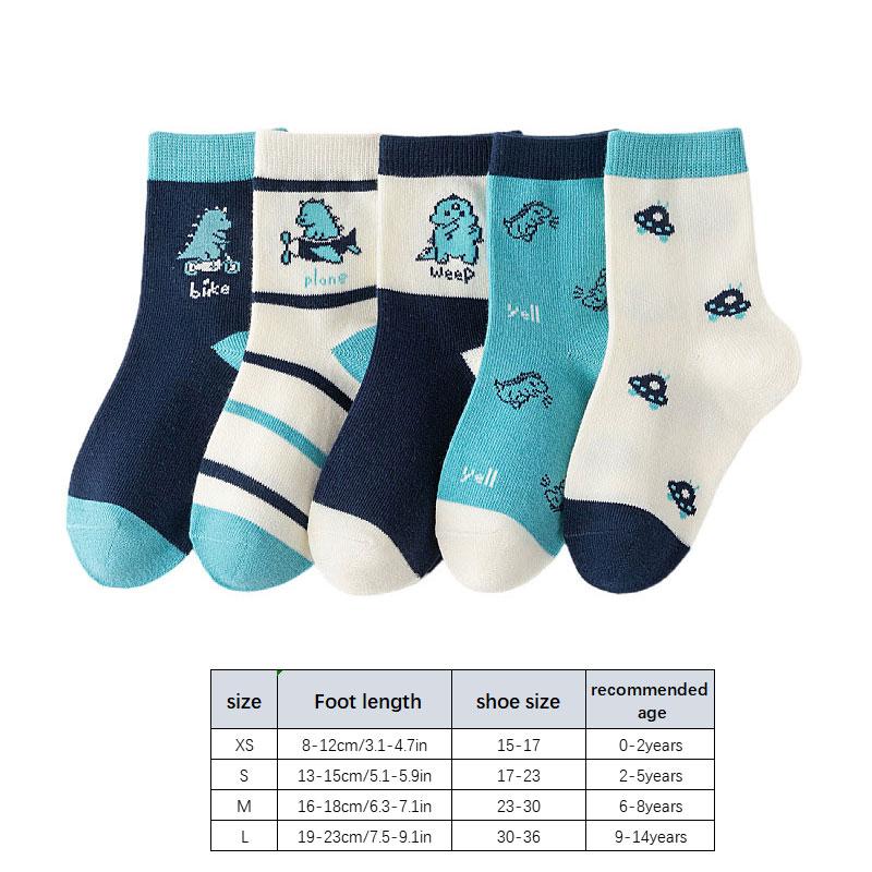 5Pairs/Set Cute Dinosaur Baby Socks Cartoon Animal Striped Print Sock for Toddler Boy Girl Winter Autumn Warm Kids Cotton Socks