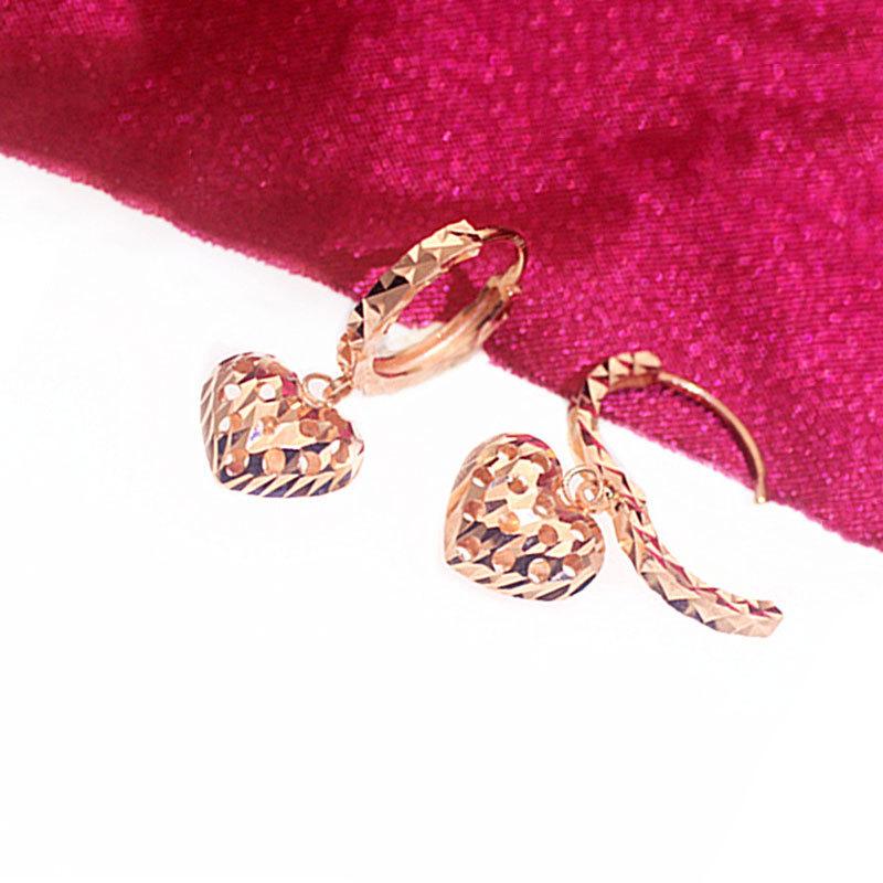 Exquisite Russian 585 Purple Gold Hollowed-Out Shiny Love Earrings, Classic Temperament Simple Rose Gold-Plated Ear Buckles