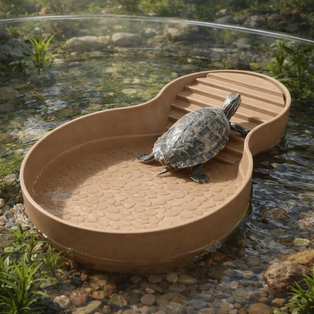Non-Slip Reptile Bathing Pool With Ramp Turtle Pond Landscaping Amphibians Water Bowl  Pet Habitat