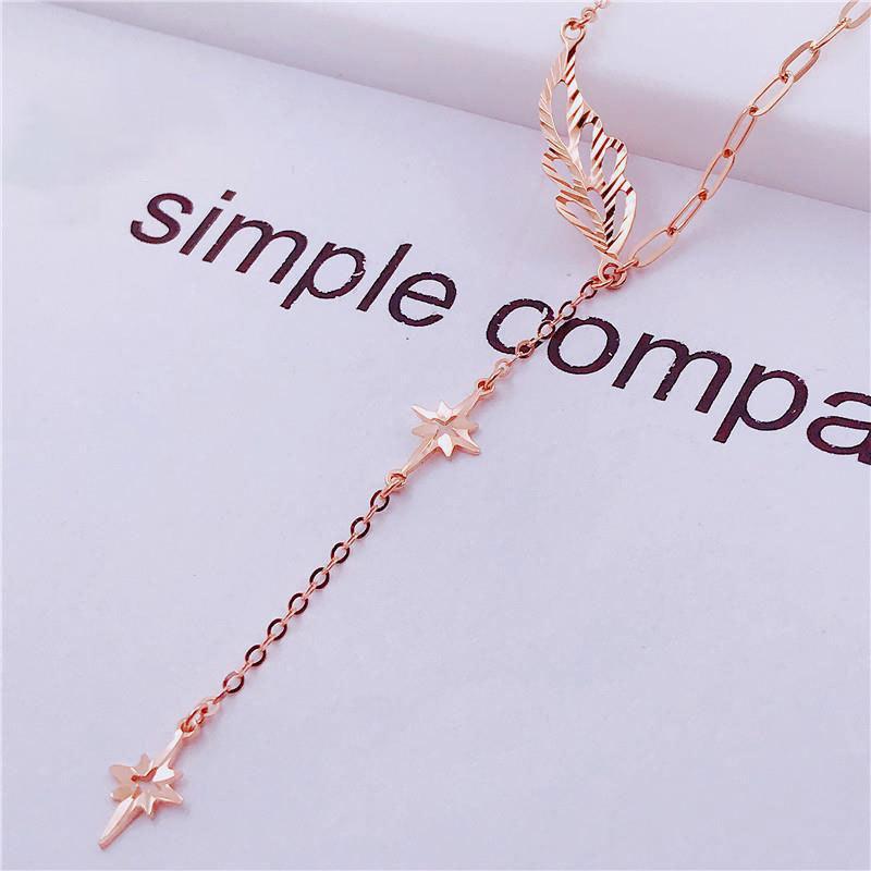 Purple Gold Rose Gold Plated Shiny Angel Wings Necklace Female Octagram Tassel Fashion