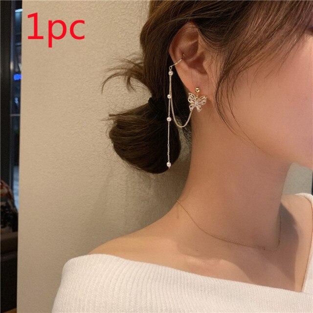 Stylish Fashionable Bohemian No Piercing Crystalline Rhinestone Leaf Ear Cuff Earrings Fake Piercing Clip For Women Earrings Jewelry BijouxTrendy Cuff