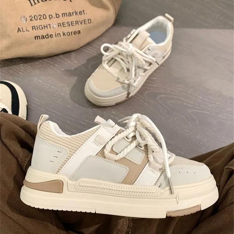 

Туфли для досок, женские кроссовки, новые кроссовки Muffin на толстой подошве цвета хаки, черно-белые цвета, модная женская обувь, повседневная спортивная обувь 40